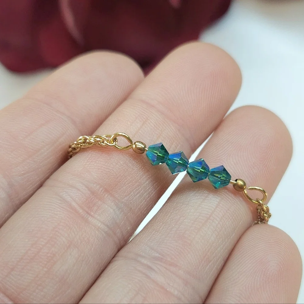 Handmade Teal Blue AB Crystal Bar Bracelet Gold Chain